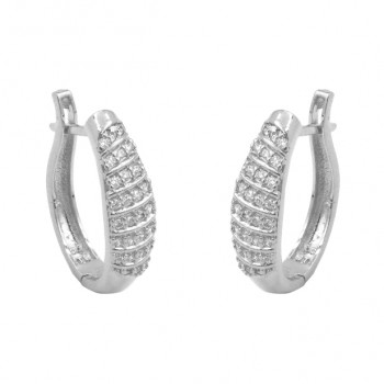 Brinco argola media ovalada com zirconias brancas em diagonal. 22mm, prata. 3519790