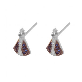 Brinco Nossa Senhora Aparecida pequeno manto zirconia azul. 10.5x6.5mm. Prata. 3519812