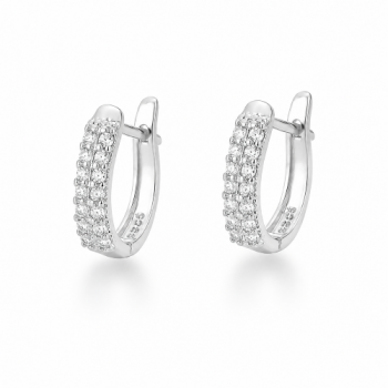 Brinco pequeno ovalado zirconia branca na frente. 13.5mm, prata. 3520360 Brinco pequeno ovalado zirconia branca na frente. 13.5mm, prata. 3520360