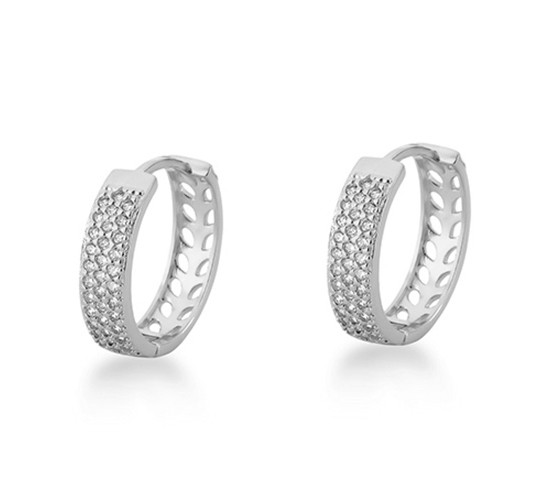 Brinco argola maior zirconia cristal vazado atras. 15.5mm, prata. 3520400G