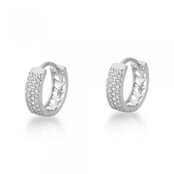 Brinco argola media zirconia cristal vazado atras. 12.5mm, prata. 3520400M