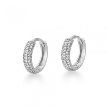 Brinco argola maior zirconia branca na frente lisa  atras, 16mm, prata. 3520440G
