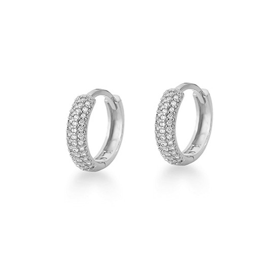 Brinco argola maior zirconia branca na frente lisa  atras, 16mm, prata. 3520440G