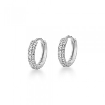 Brinco argola media zirconia branca na frente e lisa atras. 13mm, prata. 3520440M