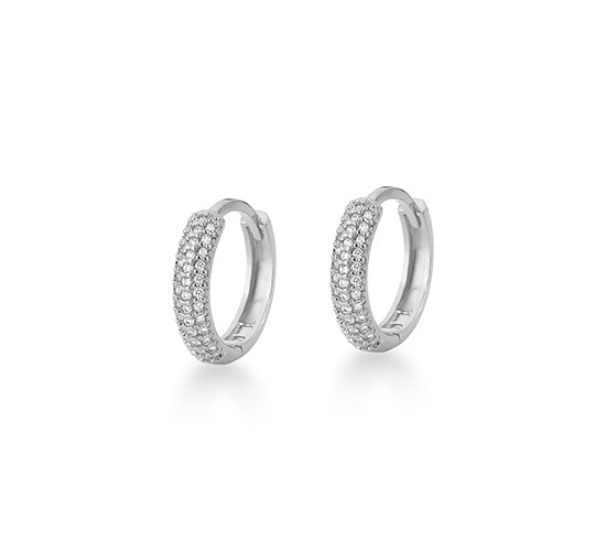 Brinco argola media zirconia branca na frente e lisa atras. 13mm, prata. 3520440M