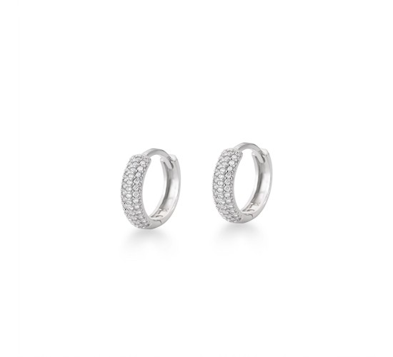 Brinco argola pequena zirconia cristal na frente e lisa atras. 10.5mm, prata. 3520440P