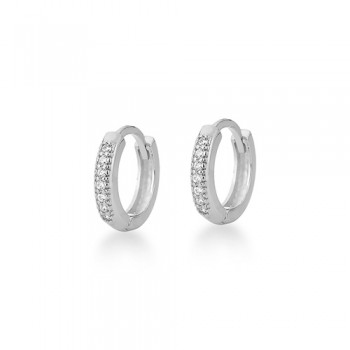 Brinco argola pequena zirconia branca na frente, 13mm, prata. 3520460