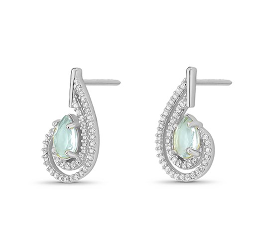 Brinco em gota agua marinha com movimento zirconia cristal, Prata. 3520501