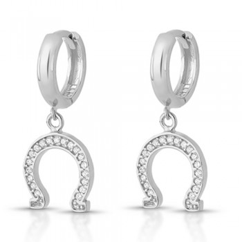 Brinco argola pequena com ferradura zirconia branca, prata. 3520510