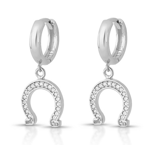 Brinco argola pequena com ferradura zirconia branca, prata. 3520510