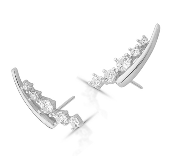 Brinco lateral lisa com cinco zirconias cristal, prata. 3520550