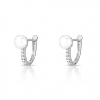 Brinco argola pequena ova 14mm, com perola de 6mm e zirconia cristal na frente. 3520600