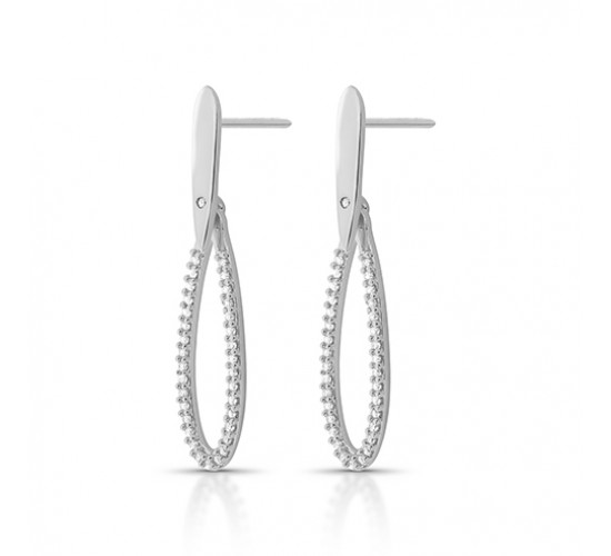 Brinco haste lisa e gota vazada zirconia pendurada. 3520650