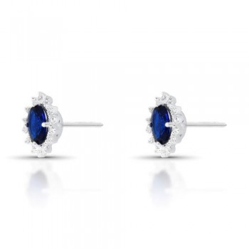 Brinco pedra maior oval zirconia azul, zirconia cristal em volta. 10.5x8mm, prata. 3530042 Brinco pedra maior oval zirconia azul, zirconia cristal em volta. 10.5x8mm, prata. 3530042