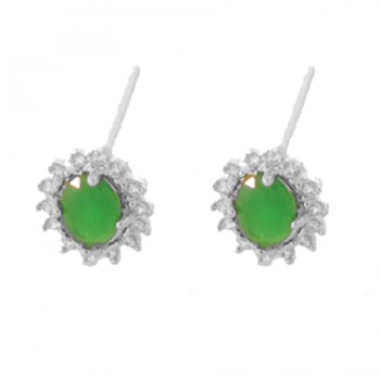 Brinco pedra maior oval verde esmeralda, zirconia cristal em volta. 10.5x8mm, prata. 3530048