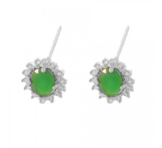 Brinco pedra maior oval verde esmeralda, zirconia cristal em volta. 10.5x8mm, prata. 3530048