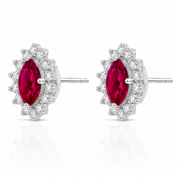 Brinco pedra maior oval vermelho rubi, zirconia cristal em volta. 10.5x8mm, prata. 3530049