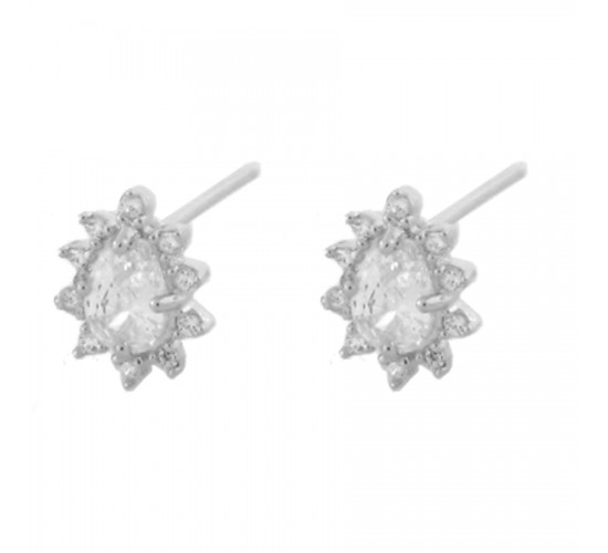 Brinco gota cristal e zirconia cristal em volta. 10x8mm, prata. 3530050