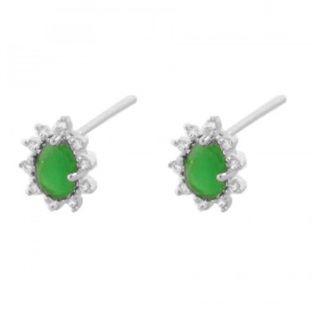 Brinco gota verde esmeralda e zirconia cristal em volta, 10x8mm, Prata. 3530058