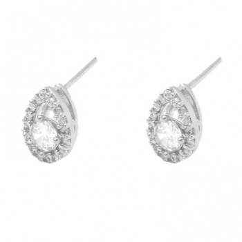 Brinco gota vazada com zirconia maior cristal no meio. 9x6.5mm, prata. 3530070