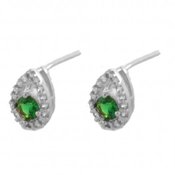 Brinco gota pequena zirconia cristal em volta e verde esmeralda dentro. 9x6.5mm, prata. 3530078