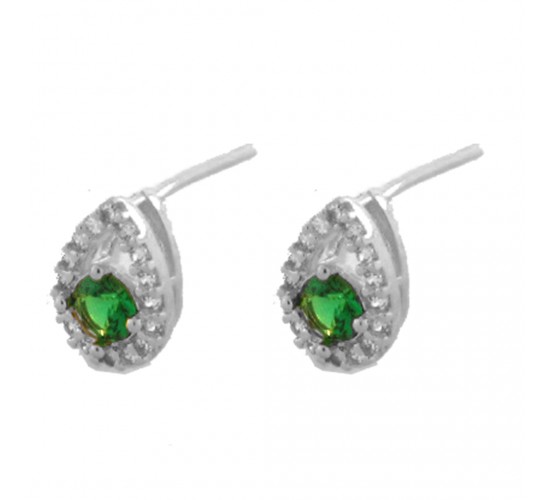 Brinco gota pequena zirconia cristal em volta e verde esmeralda dentro. 9x6.5mm, prata. 3530078