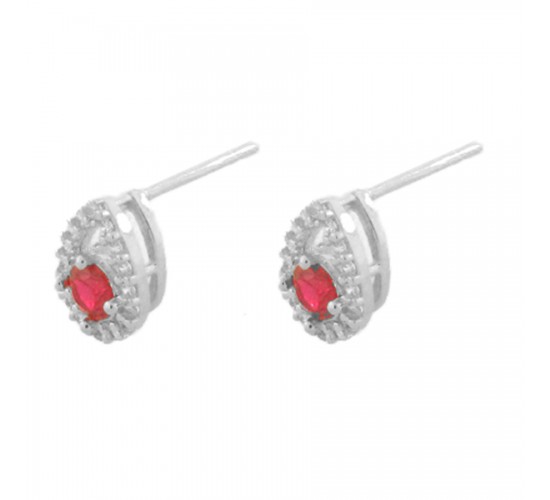Brinco gota pequena zirconia cristal em volta e vermelho rubi dentro. 4x1mm, prata. 3530079