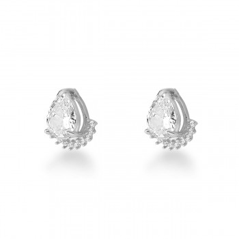 Brinco gota cristal zirconia branca embaixo, 6x8mm, Prata. 3530080