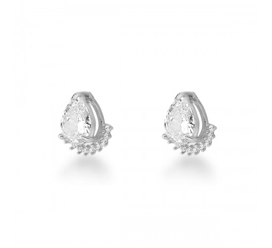Brinco gota cristal zirconia branca embaixo, 6x8mm, Prata. 3530080