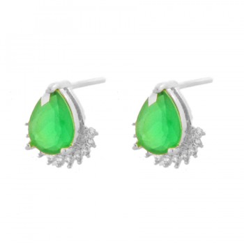 Brinco gota verde esmeralda zirconia cristal embaixo, 6x8mm, Prata. 3530088