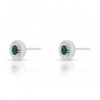 Brinco chuveiro redondo pedra maior zirconia verde esmeralda com zirconia cristal em volta. 7.5mm, prata. 3530098 Brinco chuveiro redondo pedra maior zirconia verde esmeralda com zirconia cristal em volta. 7.5mm, prata. 3530098