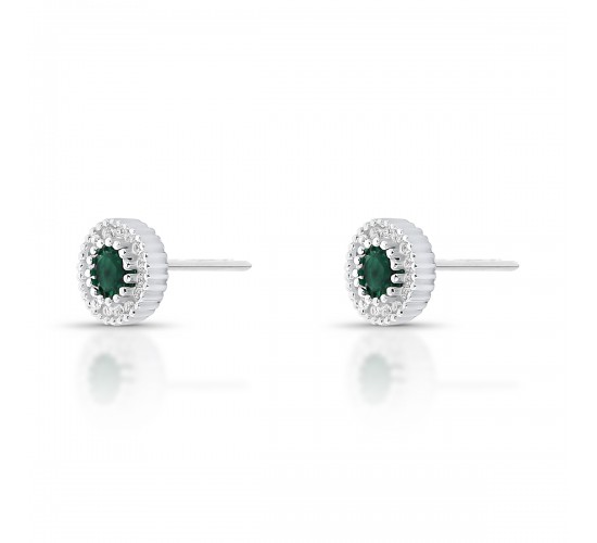 Brinco chuveiro redondo pedra maior zirconia verde esmeralda com zirconia cristal em volta. 7.5mm, prata. 3530098