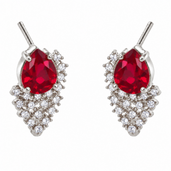 Brinco gota vermelho rubi com cascata de zirconia cristal, 9mm, Prata. 3530109
