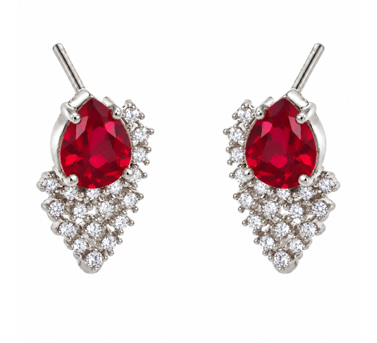 Brinco gota vermelho rubi com cascata de zirconia cristal, 9mm, Prata. 3530109