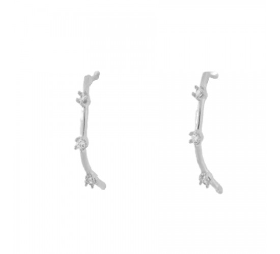 Brinco fino com movimento e 3 zirconias cristais. 17mm, prata. 3530120