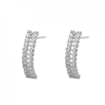 Brinco meia argola vazada com gotinhas zirconia branca. 16x4mm, prata. 3530160