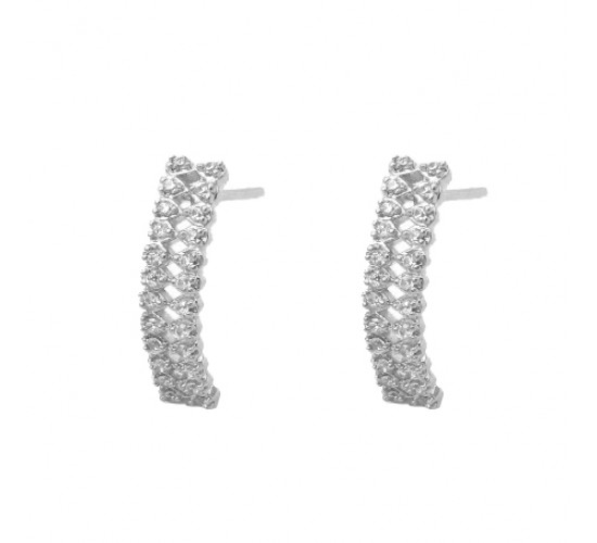 Brinco meia argola vazada com gotinhas zirconia branca. 16x4mm, prata. 3530160