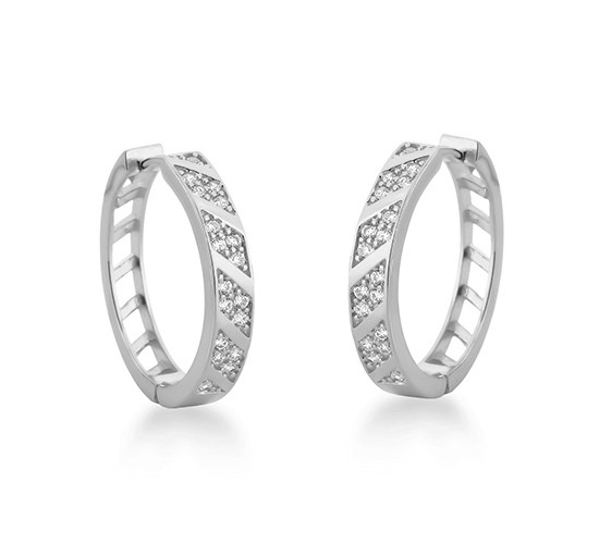 Brinco argola media liso e intercalado com zirconia cristal, 20mm, Prata. 3530180