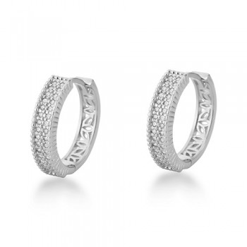 Brinco argola media zirconia cristal vazado atras. 17mm, prata. 3530190