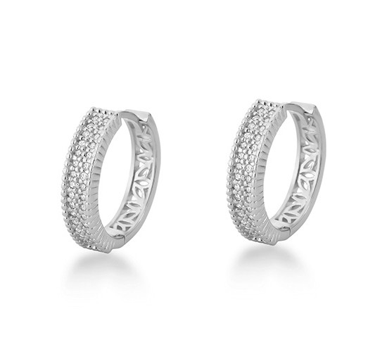 Brinco argola media zirconia cristal vazado atras. 17mm, prata. 3530190