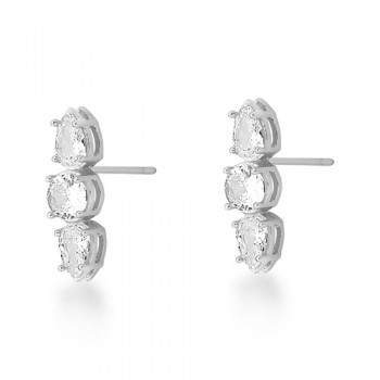 Brinco centro pedra cristal e pontas gota cristal, 20mm, Prata. 3530210