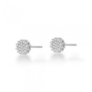 Brinco chuveiro redondo pequeno zirconia cristal. 6.5mm, prata. 3530220