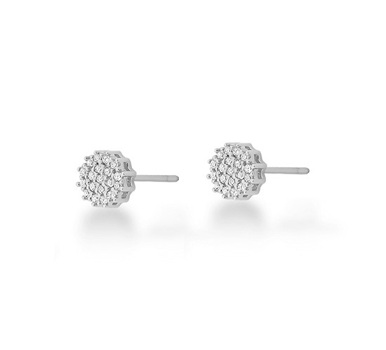 Brinco chuveiro redondo pequeno zirconia cristal. 6.5mm, prata. 3530220