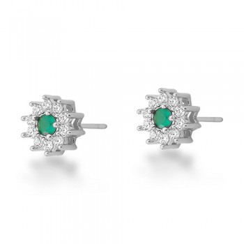 Brinco flor pequena centro zirconia verde e cristal em volta. 8mm, prata. 3530238