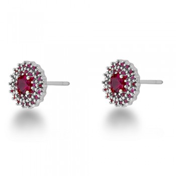 Brinco chuveiro redondo zirconia vermelho rubi em volta e zirconia maior dentro. 9mm, prata. 3535359