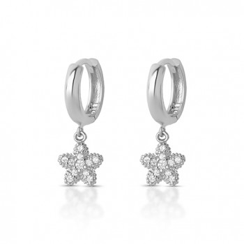 Brinco mini flor zirconia cristal de pendurar. 3535380