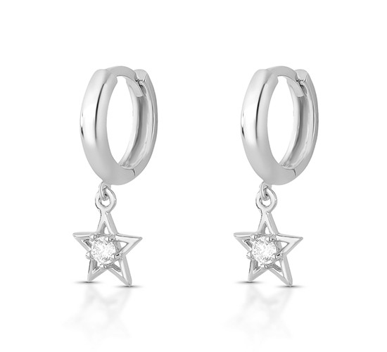 Brinco argola pequena com estrela zirconia cristal pendurada, prata. 3535410