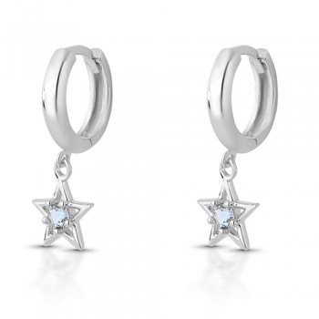 Brinco argola pequena estrela pendurada zirconia azul claro, prata. 3535411