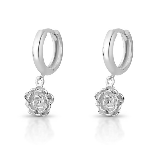 Brinco argola pequena com flor pendurada, prata. 3535430