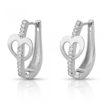 Brinco argola ovalada 22mm, zirconia na frente com coracao liso, Prata. 3535500
